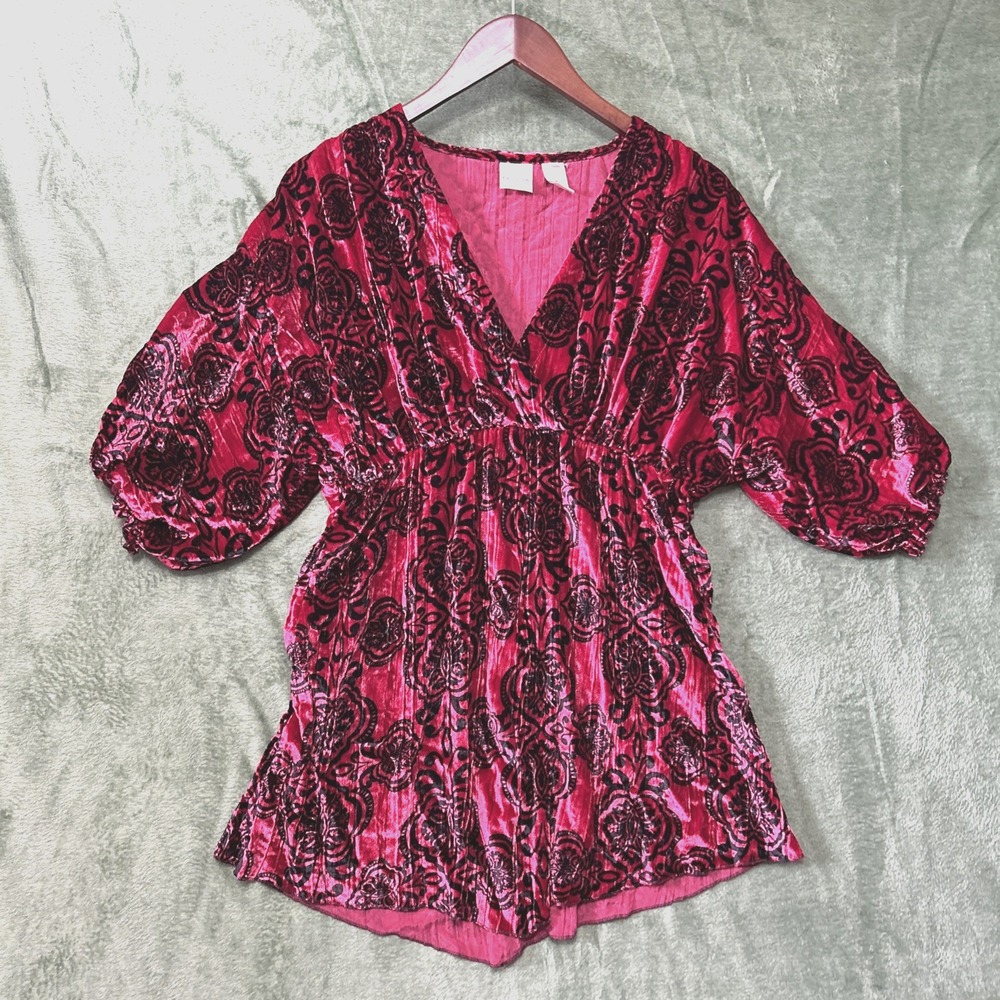 Vintage Felicia Womens Velvet Babydoll Top Size M Red Black Vampy Y2K Witchy
